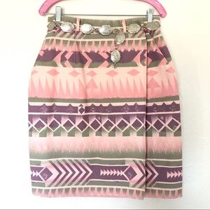VINTAGE Southwestern Aztec Pastel Wrap Skirt